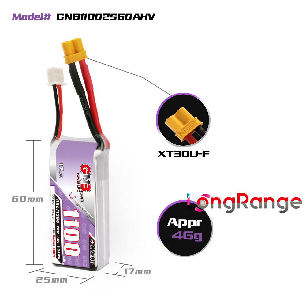 GNB 1100mAh 2S 3S 4S 6S 60C/12 - Drone Lipo Battery のレビューと価格