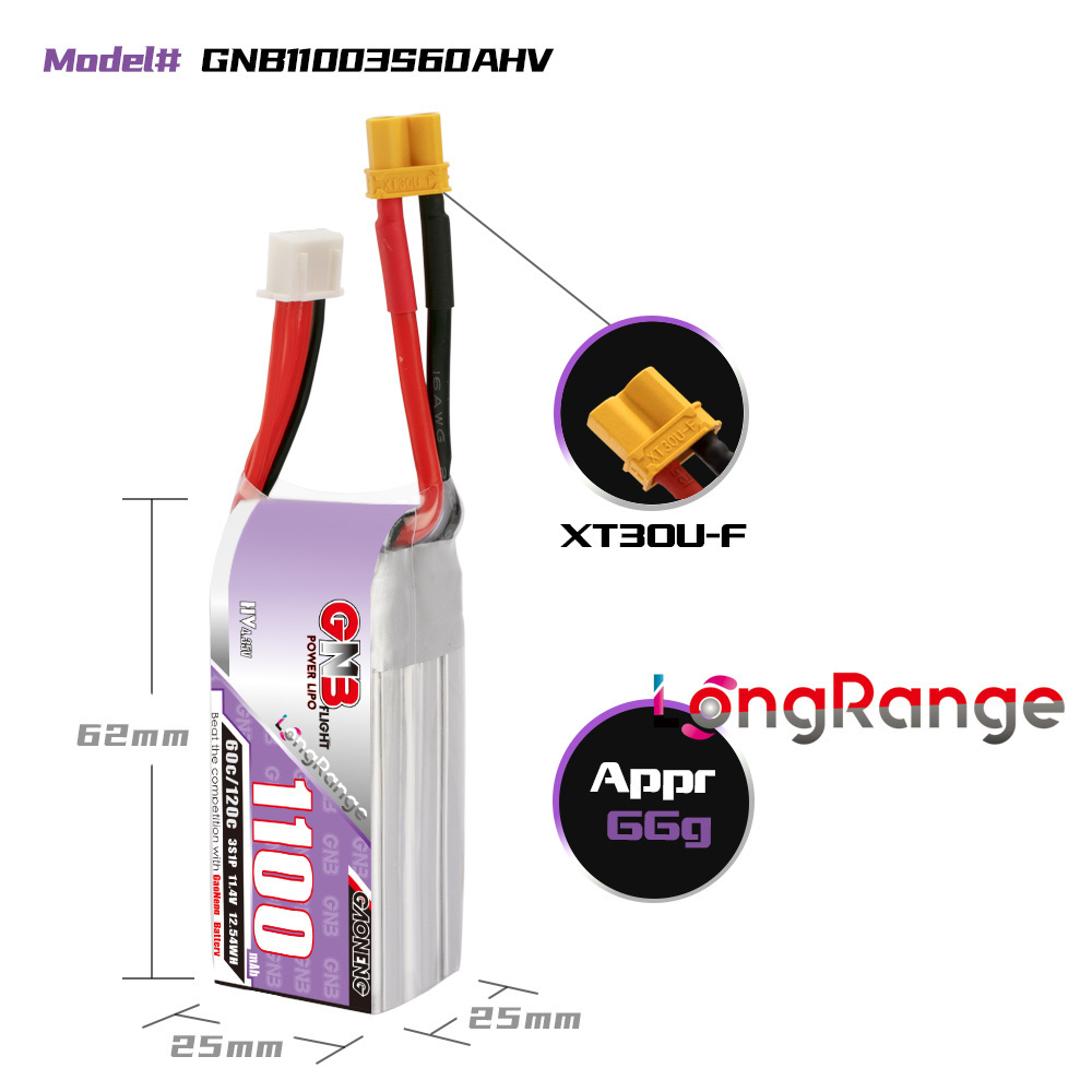 GNB 1100mAh 2S 3S 4S 6S 60C/12 - Drone Lipo Battery のレビューと価格